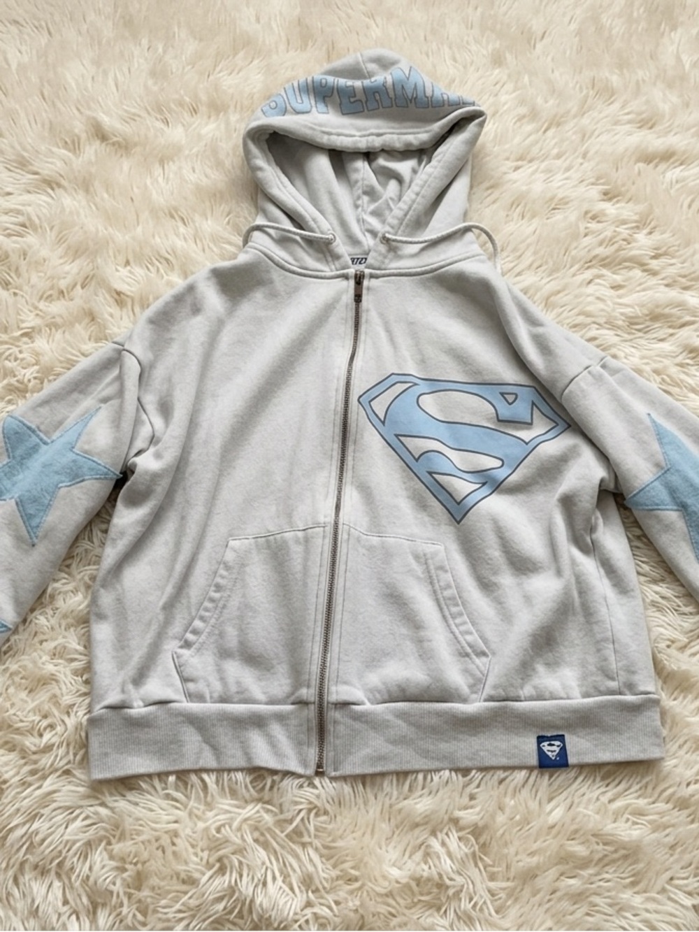 DC Comics Light Gray Hoodie with Light Blue Superman Logo